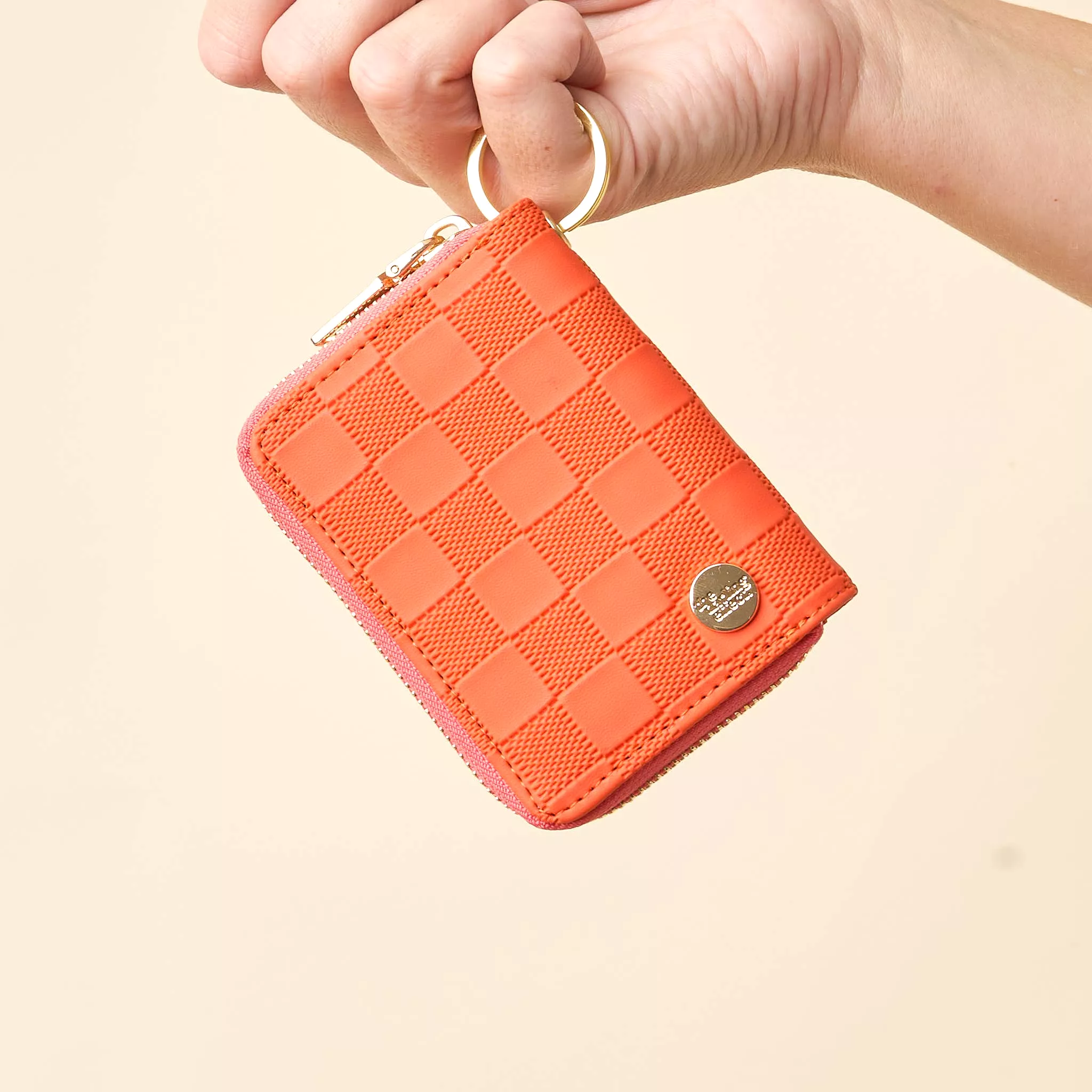 Zip Around Wallet- Orange Check