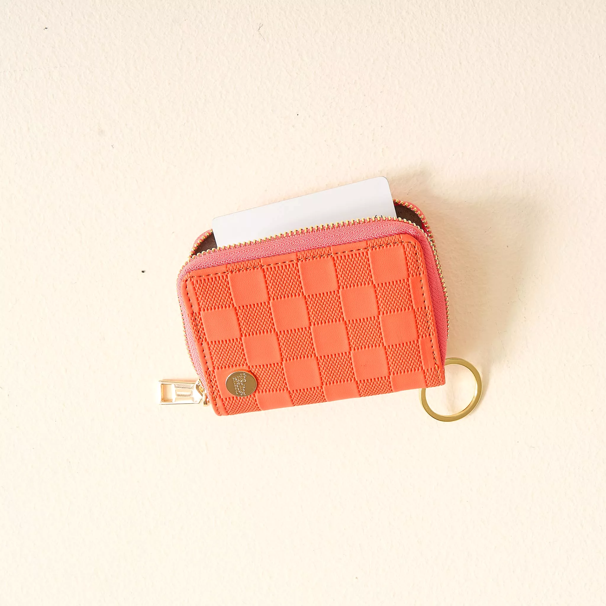 Zip Around Wallet- Orange Check